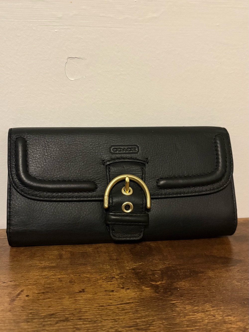 Coach Campbell Leather Buckle Slim Envelope Wallet